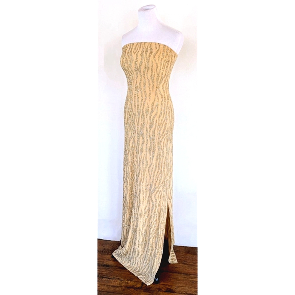 Charlotte Russe 90s Metallic Glitter Zebra Stripe Tube Top Maxi Cocktail Dress